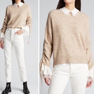 Cinq à Sept Light Brown Sweater with Lace Details Small